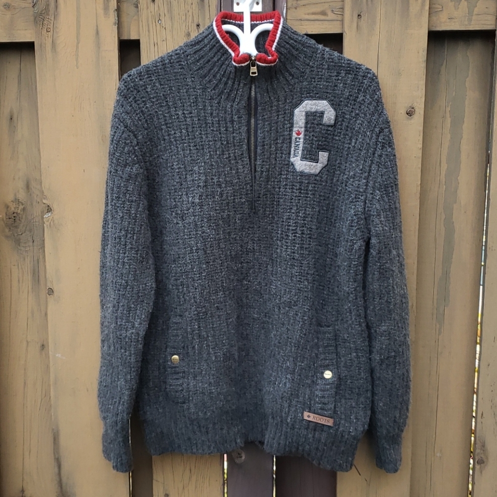 Roots Canada Lambswool 1/4 zip sweater, grey XL
